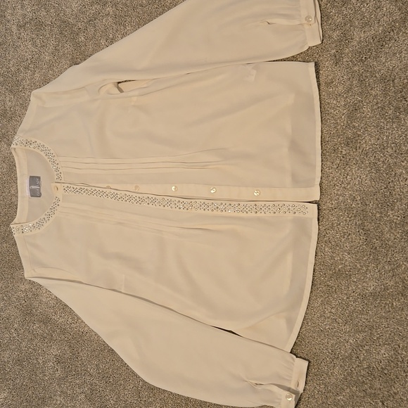 Fair Lady Women's Button Up Blouse White Size S/M With Silver Rhinestones - Picture 1 of 6